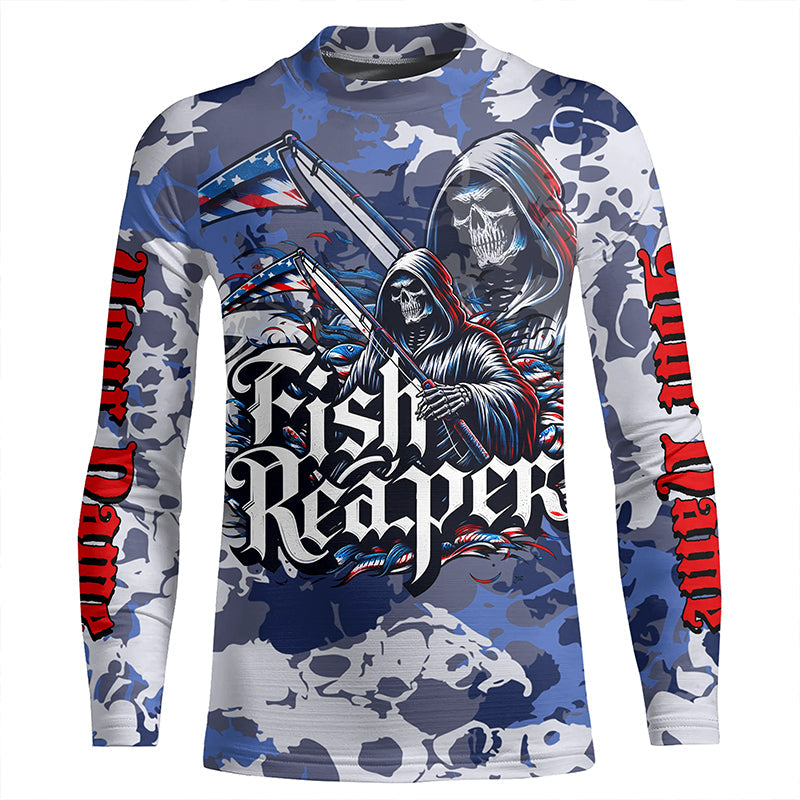 Fish Reaper Camo Long Sleeve Performance Fishing Shirts With Customized Name For Men, Women And Kids IPHW5540