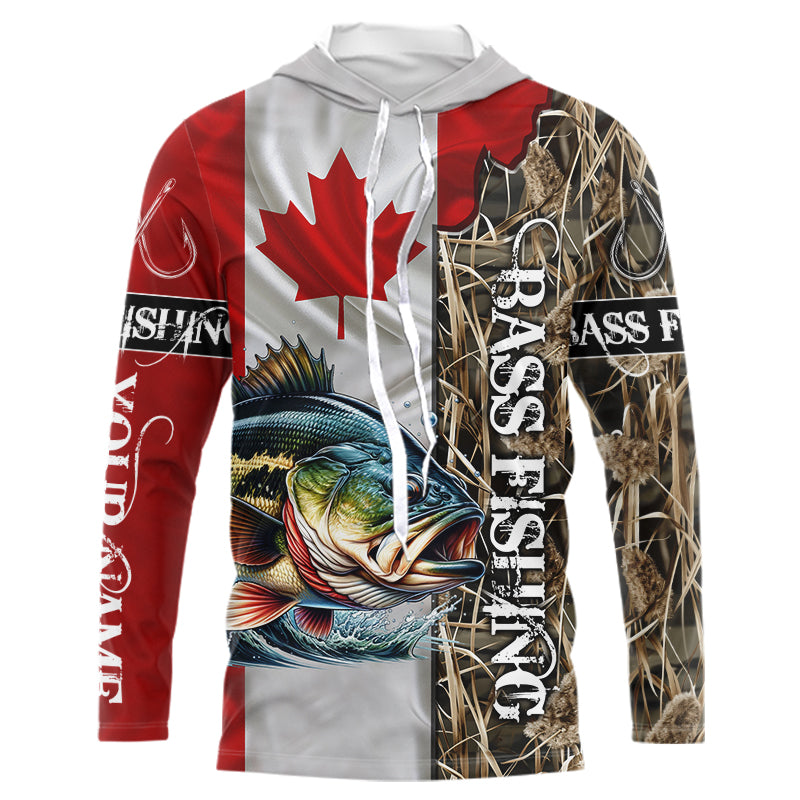 Bass Fishing Canada Flag Customize Name UV protection long sleeves fishing shirt NPQ93