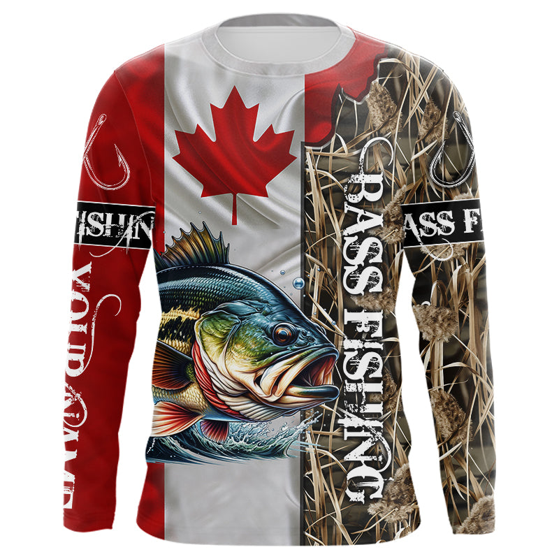 Bass Fishing Canada Flag Customize Name UV protection long sleeves fishing shirt NPQ93