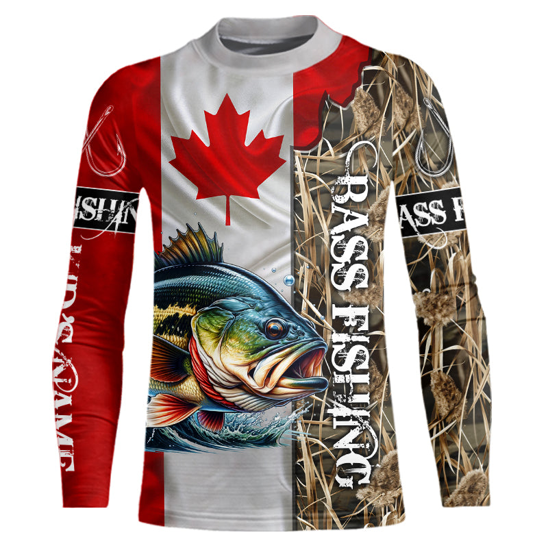Bass Fishing Canada Flag Customize Name UV protection long sleeves fishing shirt for kid NPQ93