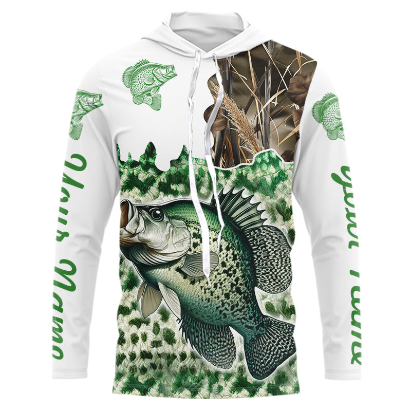 Crappie fishing green scales camo Custom name Long sleeve fishing shirts, Long Sleeve Hooded NPQ882