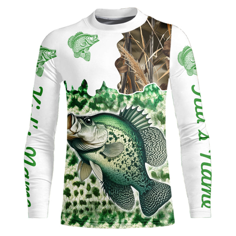Crappie fishing green scales camo Custom name fishing shirts jerseys | Kid Long Sleeves NPQ882