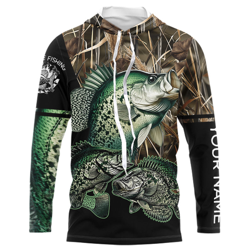 Crappie fishing green scales camo Custom name Long sleevefishing shirts, Long Sleeve Hooded NPQ883