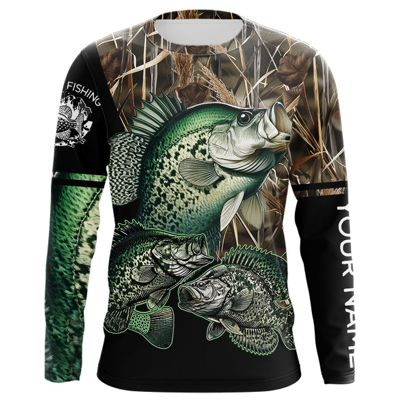 Crappie fishing green scales camo Custom name Long sleevefishing shirts, Long Sleeve Hooded NPQ883