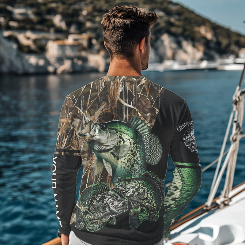 Crappie fishing green scales camo Custom name Long sleevefishing shirts, Long Sleeve Hooded NPQ883