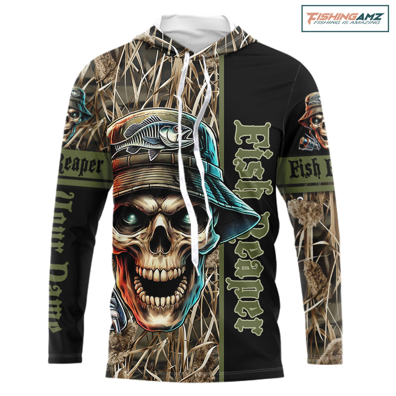 Fish Reaper lake Camo black Customize Name UV protection long sleeves fishing shirt for men NPQ18