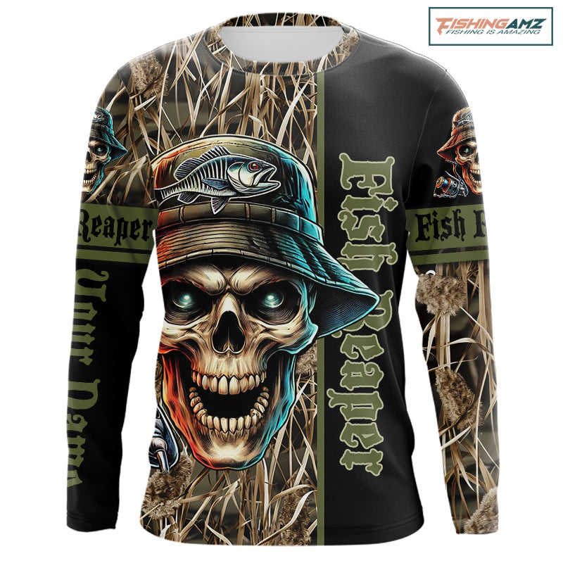 Fish Reaper lake Camo black Customize Name UV protection long sleeves fishing shirt for men NPQ18