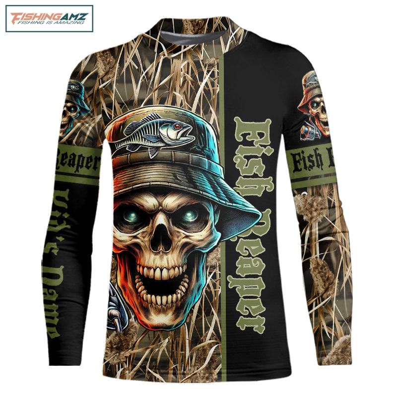 Fish Reaper lake Camo black Customize Name UV protection long sleeves fishing shirt for kid NPQ18