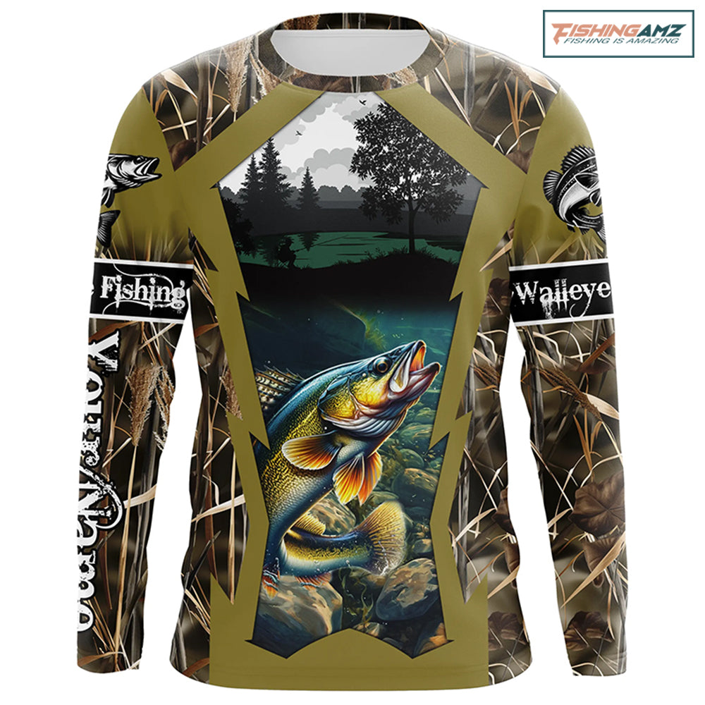 Walleye Fishing camo Customize name fishing long sleeve shirts, personalized fishing gifts NPQ309