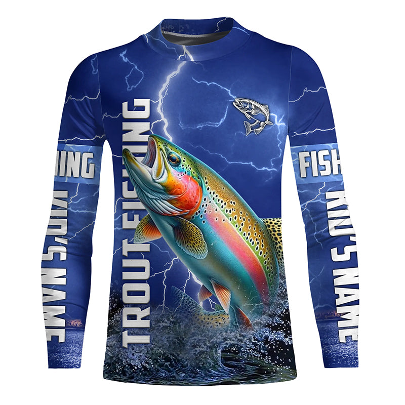 Rainbow trout Fishing blue lightning jerseys custom performance Kid Long Sleeve tournament fishing shirts NQS6415