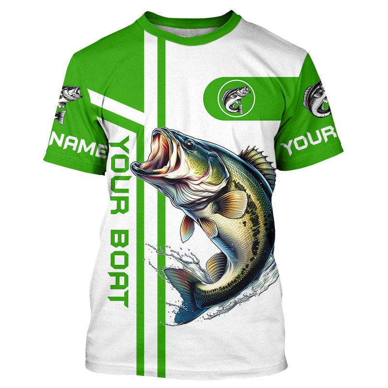 Largemouth bass fishing Customize name and boat name 3D All Over Printed Tshirt | Green - NPQ614