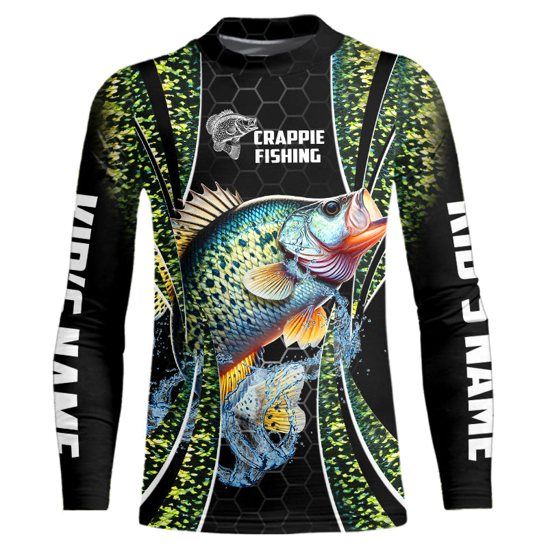 Crappie freshwater fishing green scales Custom name fishing jerseys | Kid Long Sleeves NPQ770