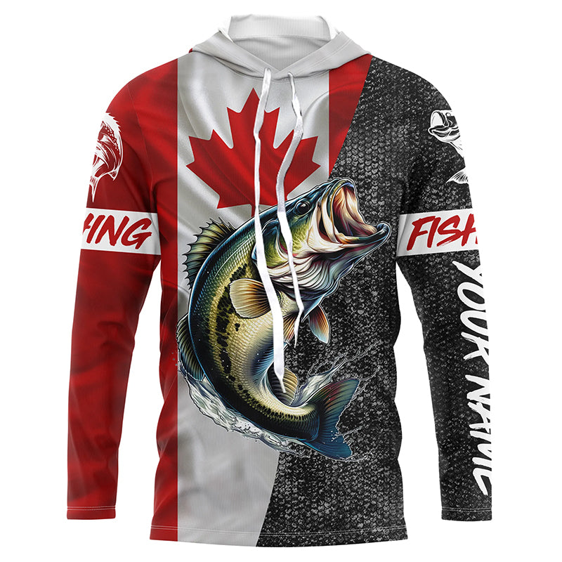 Custom Canadian Flag Bass Fishing Jerseys, Bass patriotic performance Fishing Shirts | Long sleeve NQS5038