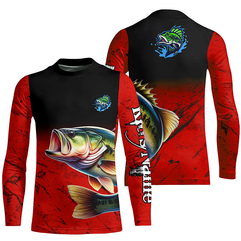 Custom red Largemouth Bass Fishing Jerseys, personalized bass fishing tournament Kid Long Sleeve NQS5071