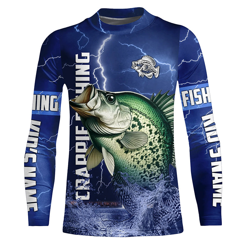Crappie Fishing blue lightning jerseys custom name performance Kid Long Sleeve fishing shirts NQS5351