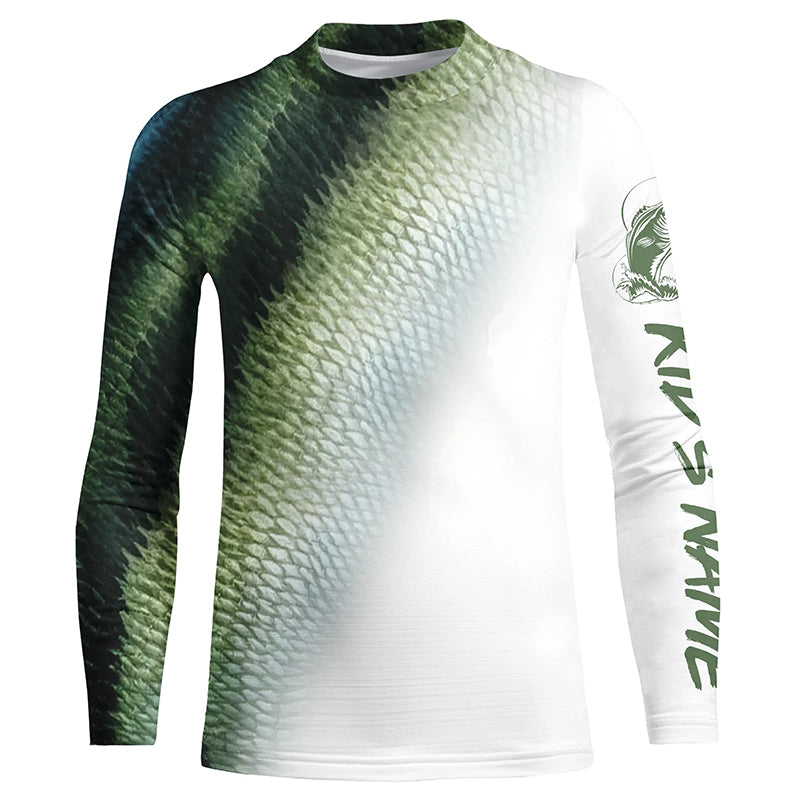 Bass Fishing green bass Scales Customize UV protection long sleeves fishing shirt for kid NPQ118