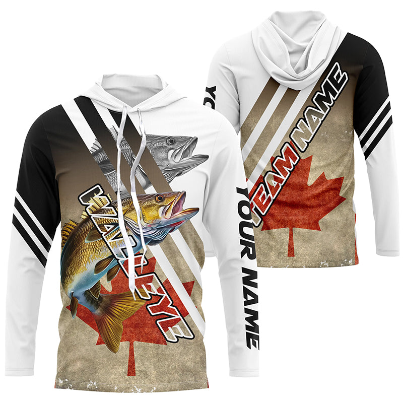 Personalized Walleye fishing Canadian flag patriotic performance long sleeve fishing jerseys NQS7113