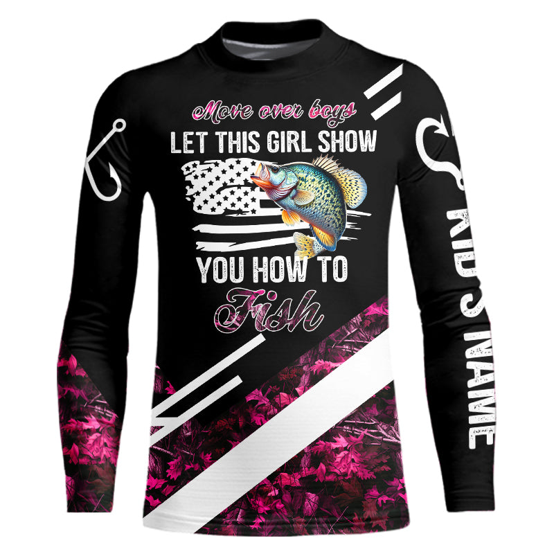 Move over boys let this girl show you how to fish Crappie fishing pink camo custom Kid Long sleeves NQS9471