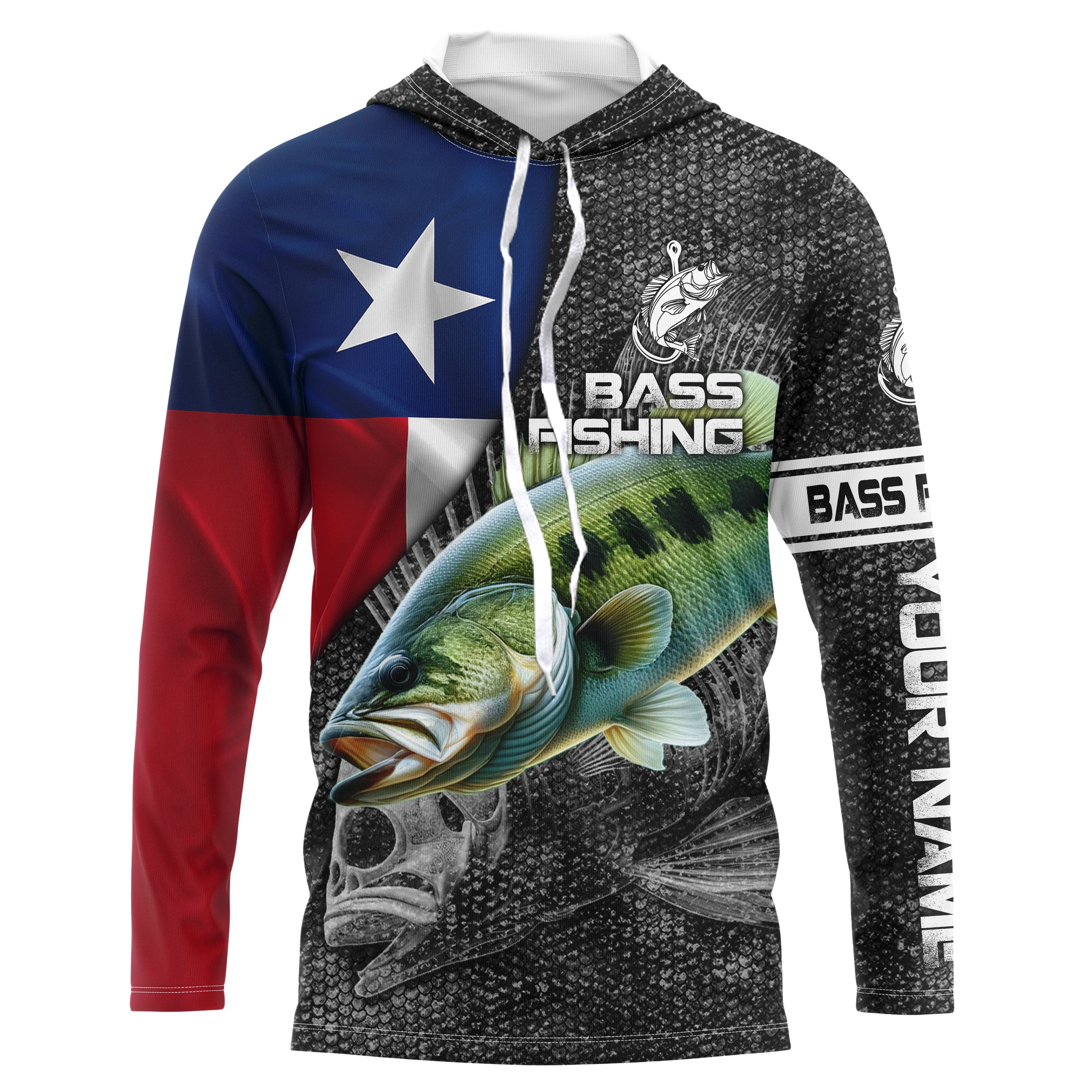Texas Bass fishing Texas flag patriot Custom name Long sleeve, Long Sleeve Hooded NPQ873