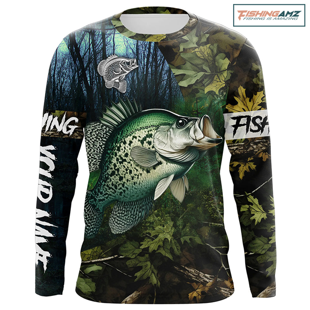 Crappie Fishing green camo Custom name Performance Long Sleeve UV protection fishing shirts for men NQSD92