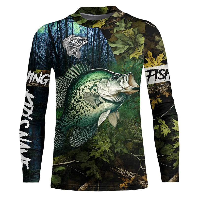 Crappie Fishing green camo Custom name Performance Long Sleeve fishing shirts for kid NQSD92