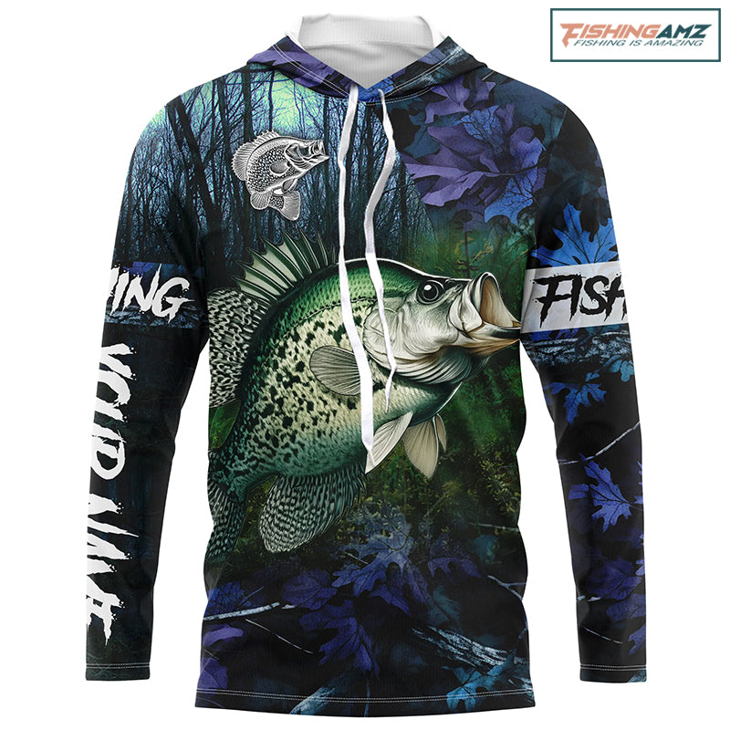 Crappie Fishing blue camo Custom name Performance Long Sleeve UV protection fishing shirts for men NQSD93