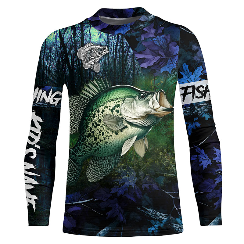 Crappie Fishing blue camo Custom name Performance Long Sleeve UV protection fishing shirts for kid NQSD93