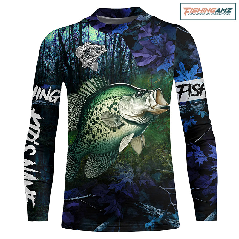 Crappie Fishing blue camo Custom name Performance Long Sleeve UV protection fishing shirts for kid NQSD93