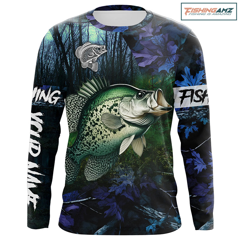 Crappie teal blue camo fishing apparel Customize name 3D All Over Printed Long sleeve fishing shirts NPQ227