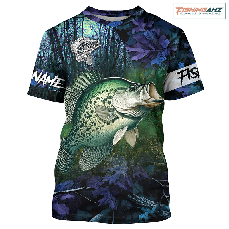 Crappie Fishing blue camo Custom name Performance UV protection fishing T-shirt NQSD93