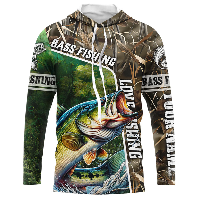 Personalized Bass Fishing camo UV protection Customize name long sleeves fishing shirt for men NPQ14