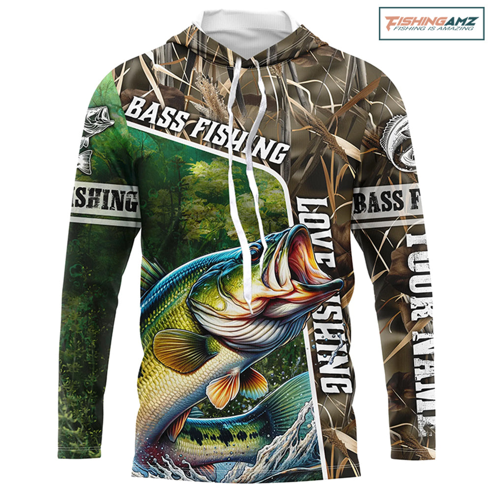 Personalized Bass Fishing camo UV protection Customize name long sleeves fishing shirt for men NPQ14