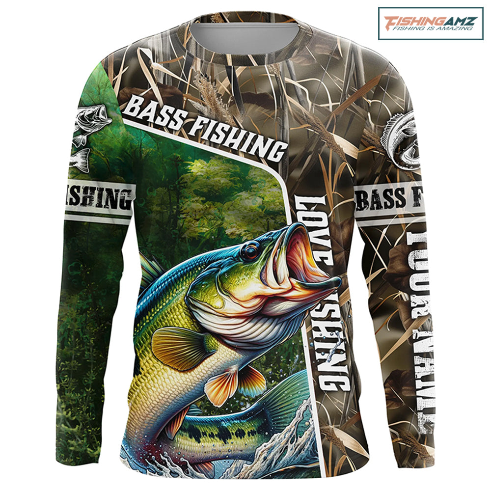 Personalized Bass Fishing camo UV protection Customize name long sleeves fishing shirt for men NPQ14