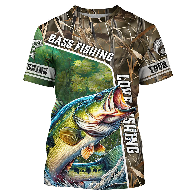 Personalized Bass Fishing camo Customize Name All-over Print Unisex fishing T-shirt NPQ14