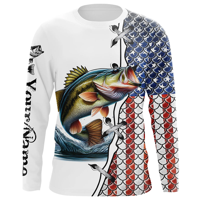 American flag Largemouth bass patriotic Fishing Custom performance fishing Long sleeve shirt NQS2072