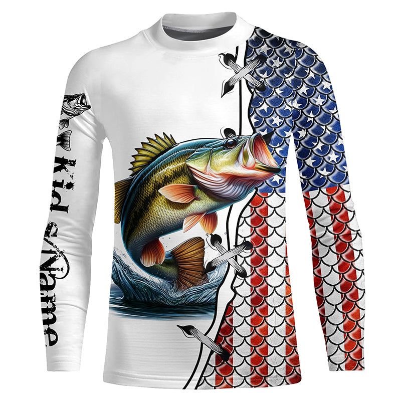 American flag Largemouth bass patriotic Fishing Customize performance fishing Kid Long Sleeve NQS2072