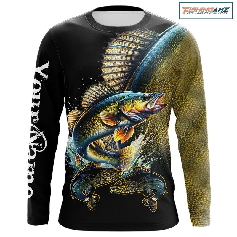 Walleye fishing yellow scales Custom walleye fishing shirts tournament fishing jerseys NQS11031