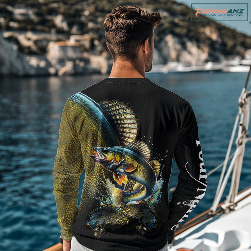 Walleye fishing yellow scales Custom walleye fishing shirts tournament fishing jerseys NQS11031