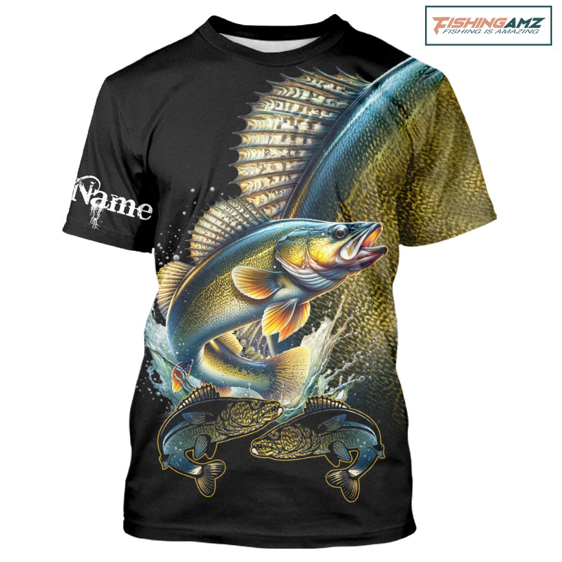 Walleye fishing yellow scales Custom walleye fishing T- shirts tournament fishing jerseys NQS11031