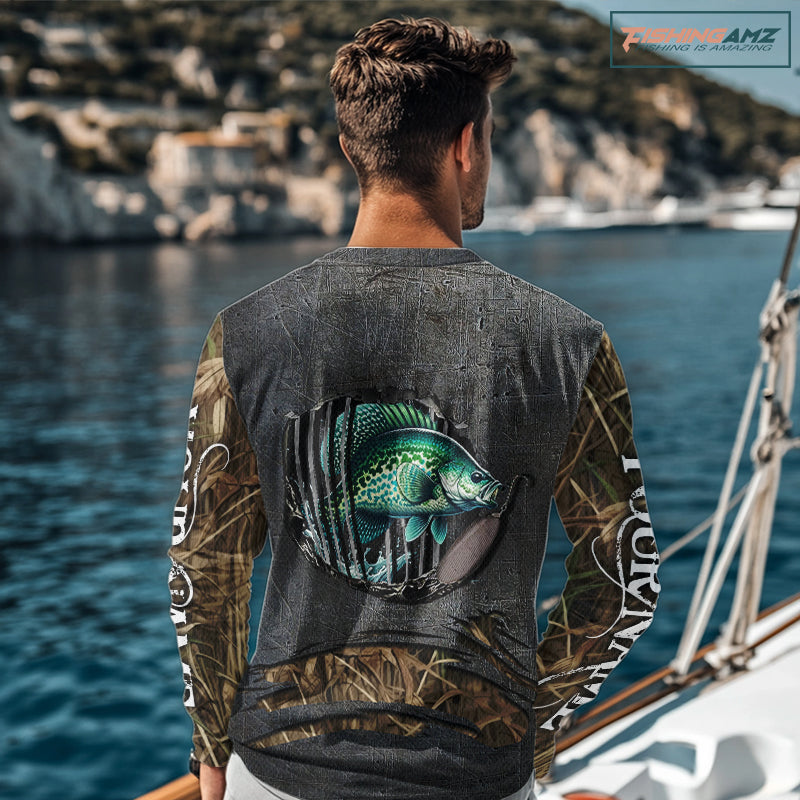 Crappie fishing camo metal grunge pattern Custom Crappie fishing shirts tournament fishing jerseys NQS11032