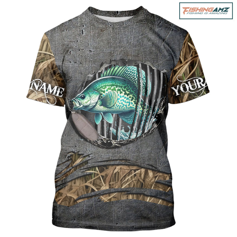 Crappie fishing camo metal grunge pattern Custom Crappie fishing T-shirts tournament fishing jerseys NQS11032