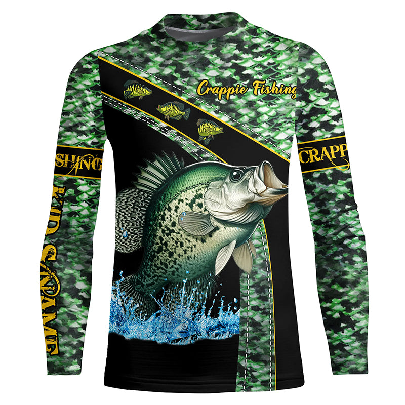 Crappie fishing green Crappie scales Custom name Crappie fishing Kid Long Sleeves shirts NQS4889