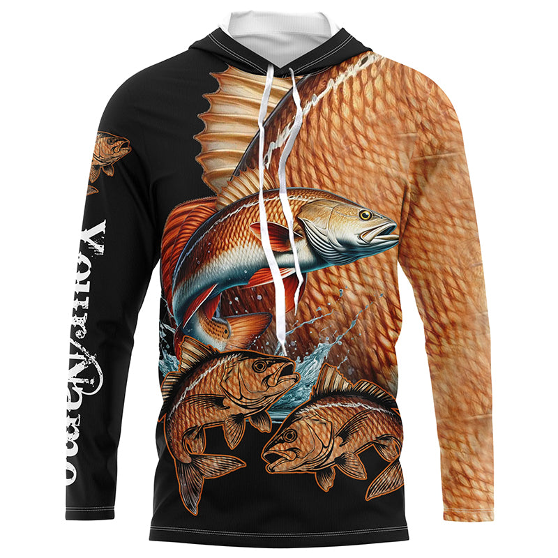 Personalized Redfish puppy drum Fishing Jerseys, Custom red drum Long sleeve, Long Sleeve Hooded NPQ343