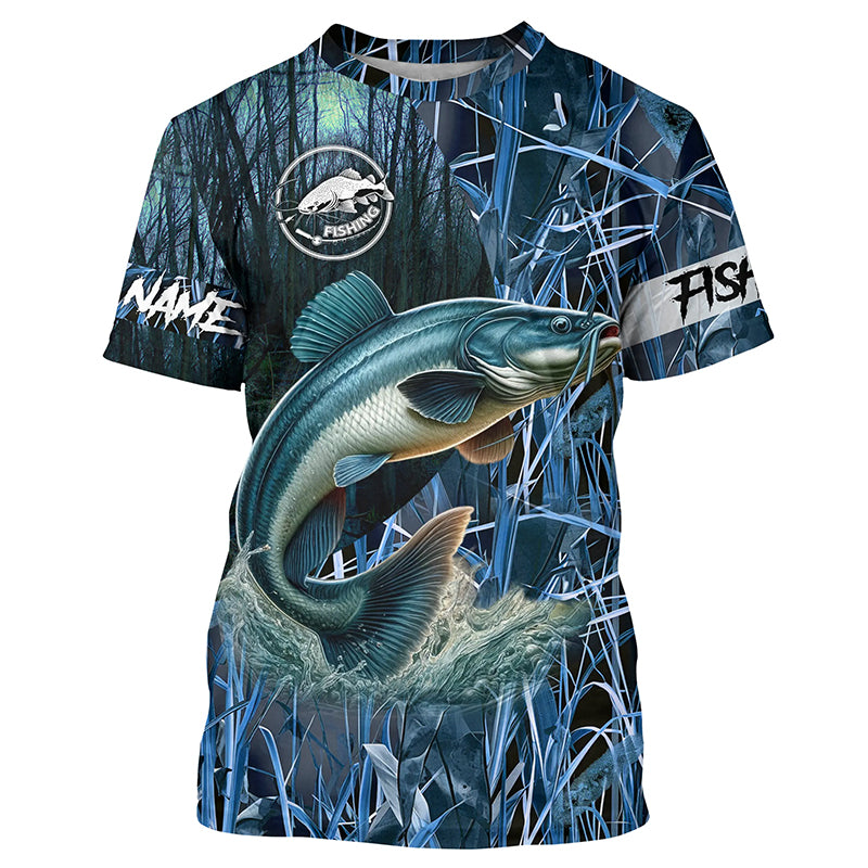 Catfish fishing blue camouflage fishing clothing Customize fishing T-shirt, gift for fisherman NPQ453