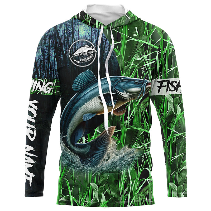 Catfish fishing green camouflage fishing clothing Customize long sleeves fishing apparel NPQ454