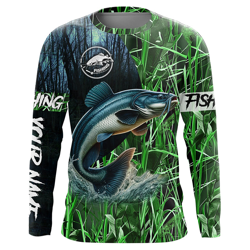Catfish fishing green camouflage fishing clothing Customize long sleeves fishing apparel NPQ454