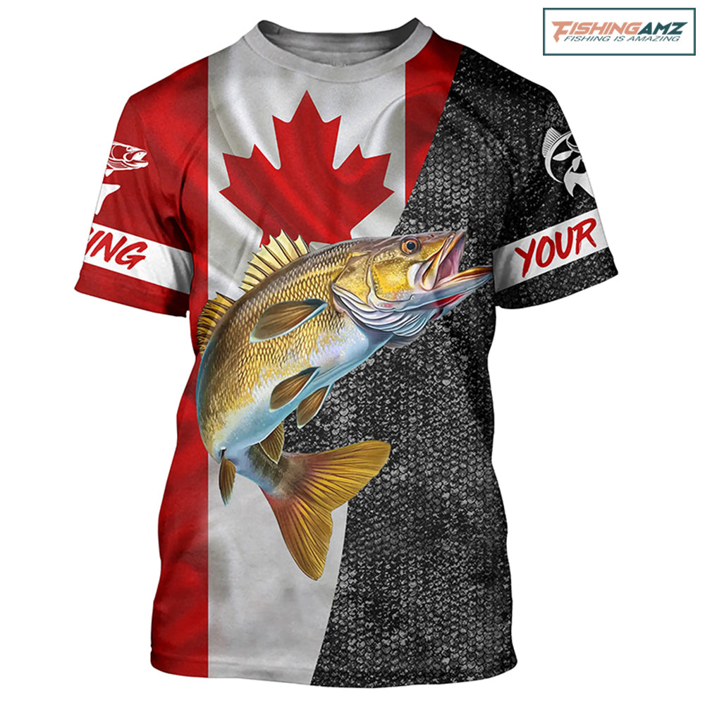 Personalized Walleye Fishing Jerseys, Custom Canadian flag Walleye fishing shirts | T-shirt NQS4897