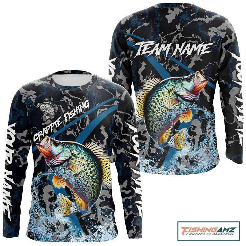 Custom Crappie Fishing Camo Long Sleeve Fishing Shirts, Personalized Crappie Fishing Team Jerseys NQS9678