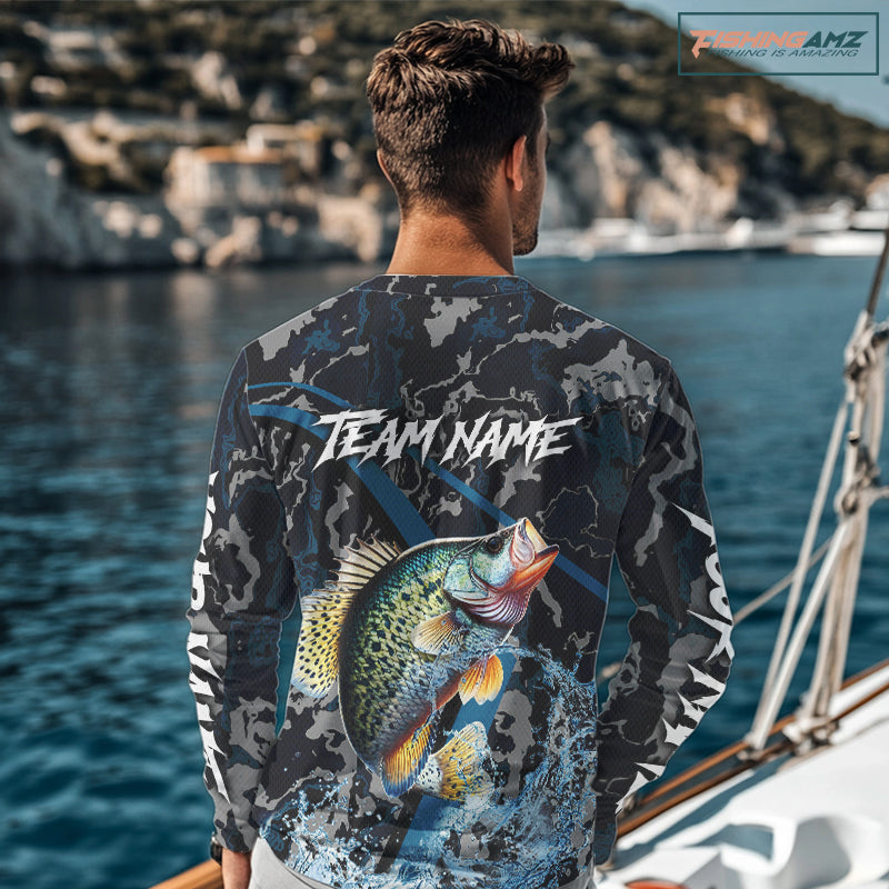 Custom Crappie Fishing Camo Long Sleeve Fishing Shirts, Personalized Crappie Fishing Team Jerseys NQS9678
