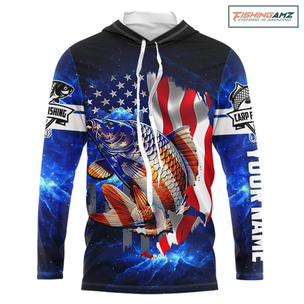 Carp Fishing 3D American Flag patriotic Custom long sleeves fishing shirt for men NPQ102